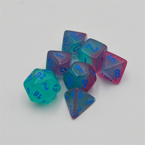 Glow in the Dark - Gemini Gel Green Pink and Blue Luminary Dice Set - Rollespilsterninger - Chessex